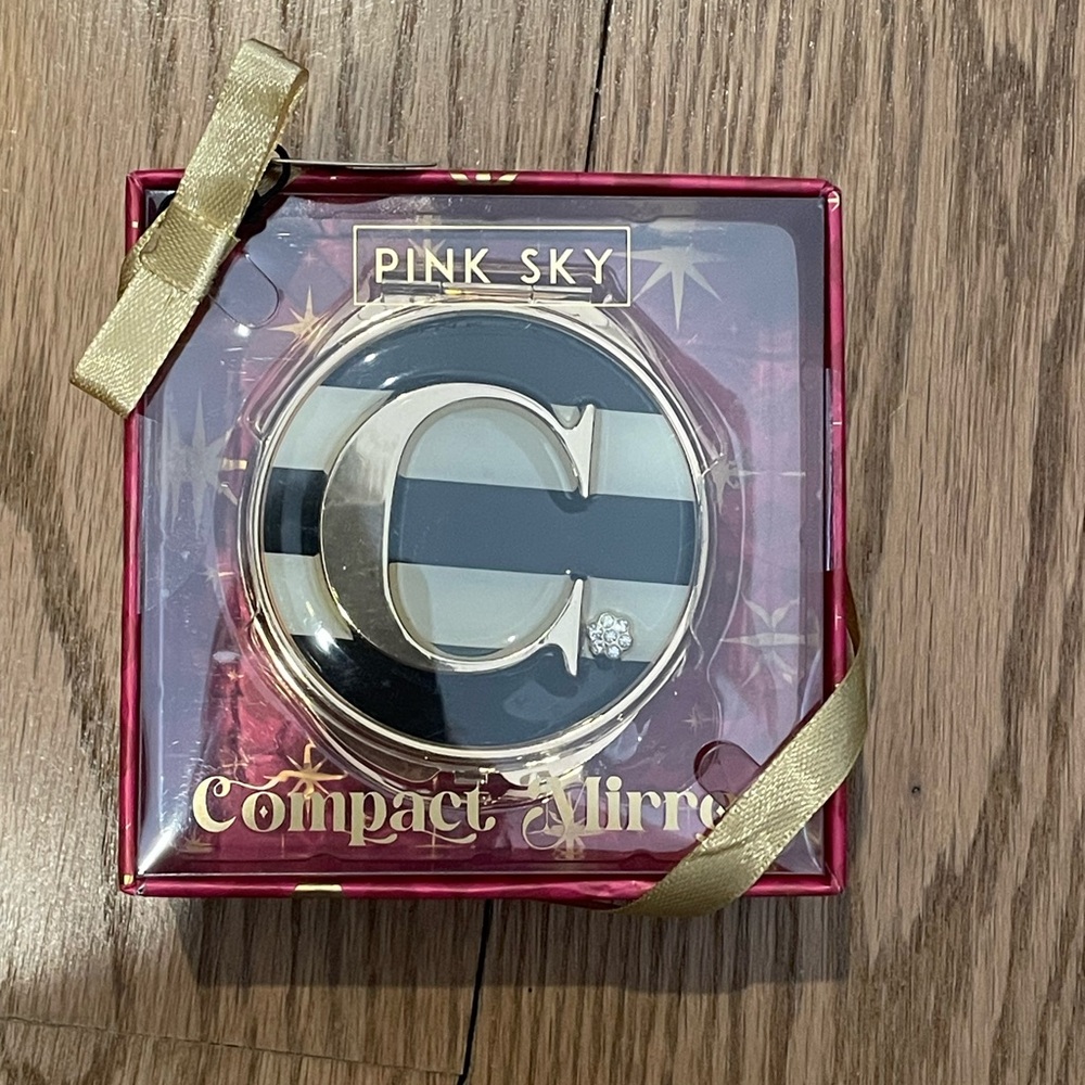 Pink Sky Compact Mirror, letter C